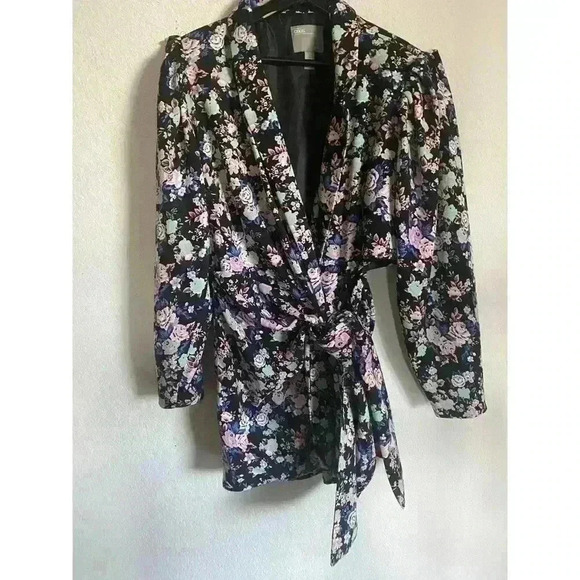 ASOS  Floral Print Long Sleeves Tie Front Wrap Blazer Cutout Dress, Size 10 - Picture 2 of 13